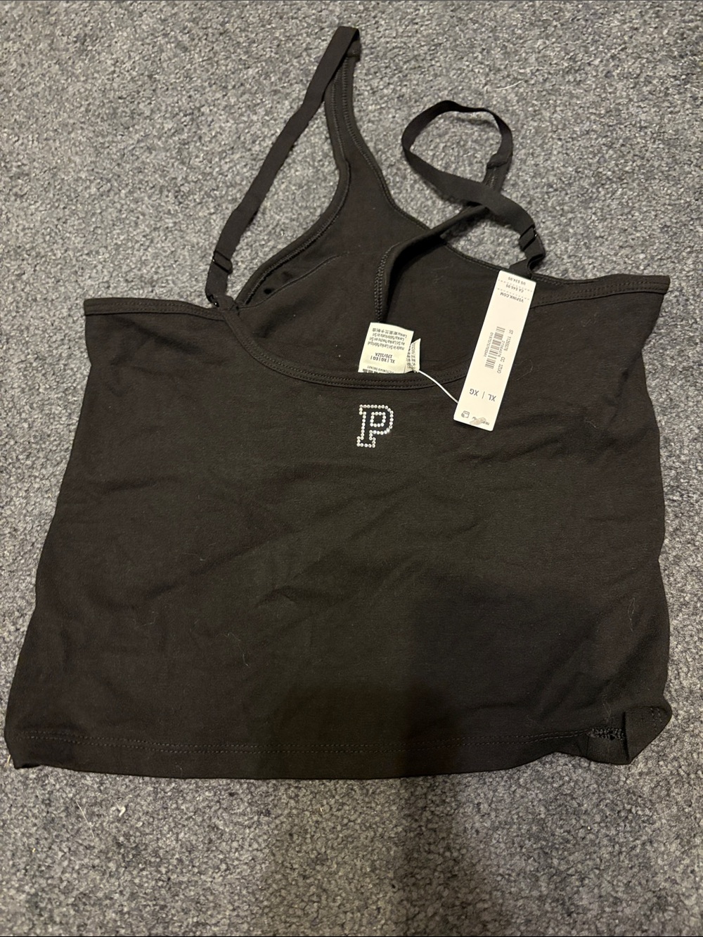 PINK Victoria's Secret Black Rhinestone 'P' Camisole Tank